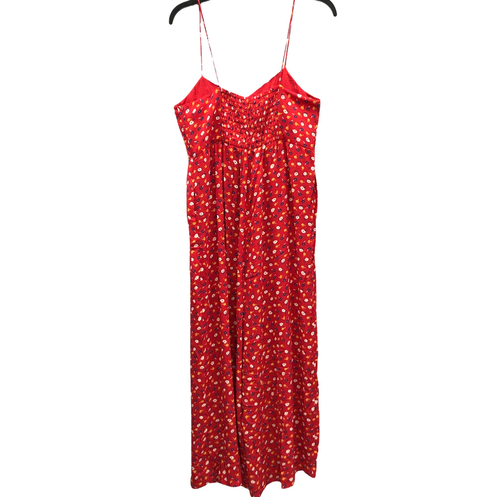 Madewell Prairie Posies Ruched Wide Leg Jumpsuit Women's 24 Red Floral L2400 - Picture 3 of 6